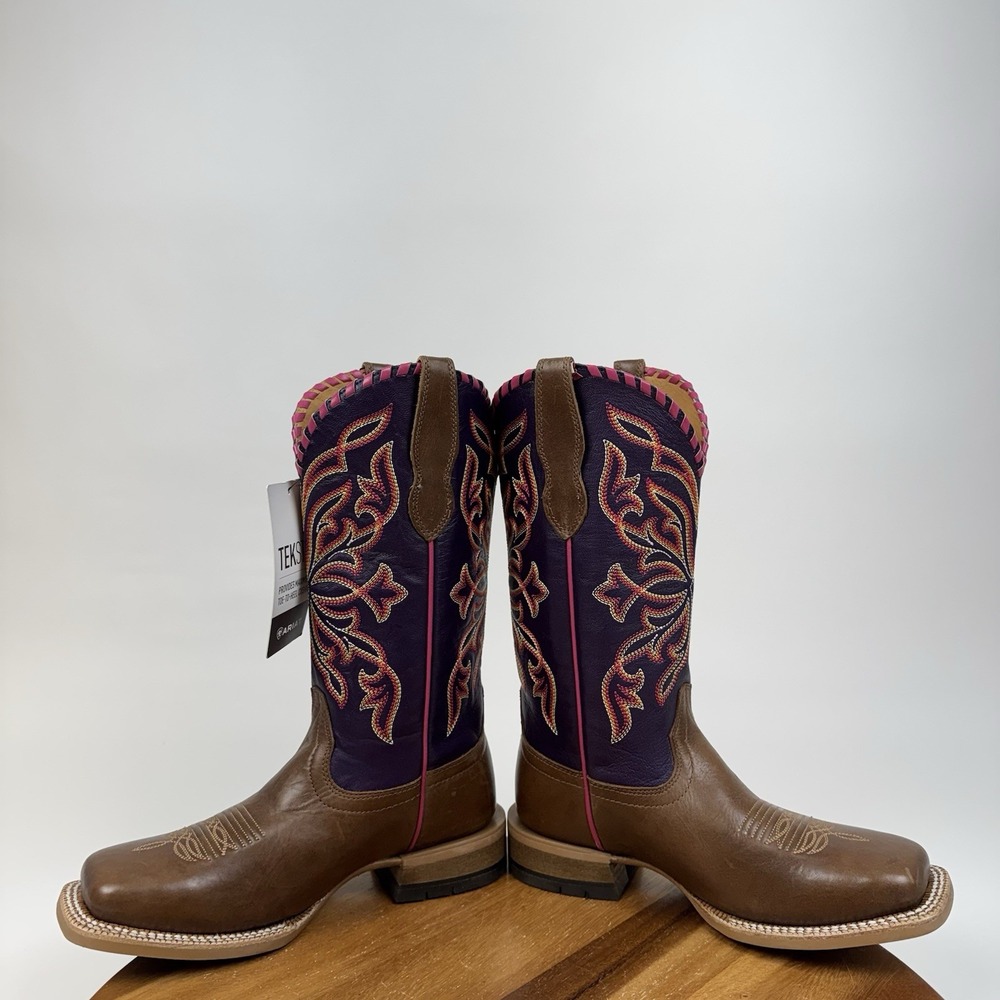 NWT Womens Ariat Showdown Purple Leather Square Toe Western Cowboy Boots SZ 6.5 - Picture 6 of 9